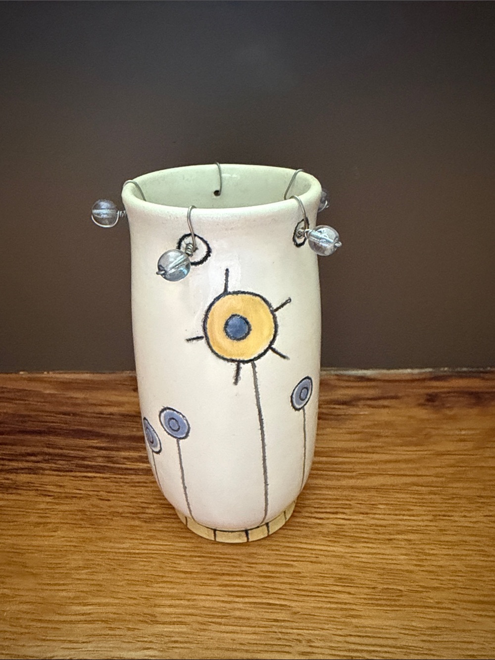 Mary Man Ceramic Decorative Vase in Cream with Yellow and Blue Floral Accent
